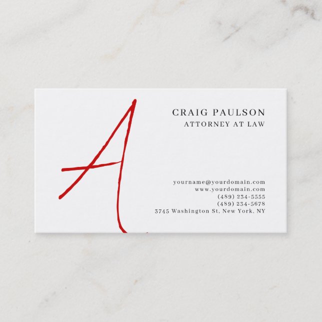 Black White Red Monogram Attorney Business Card (Front)