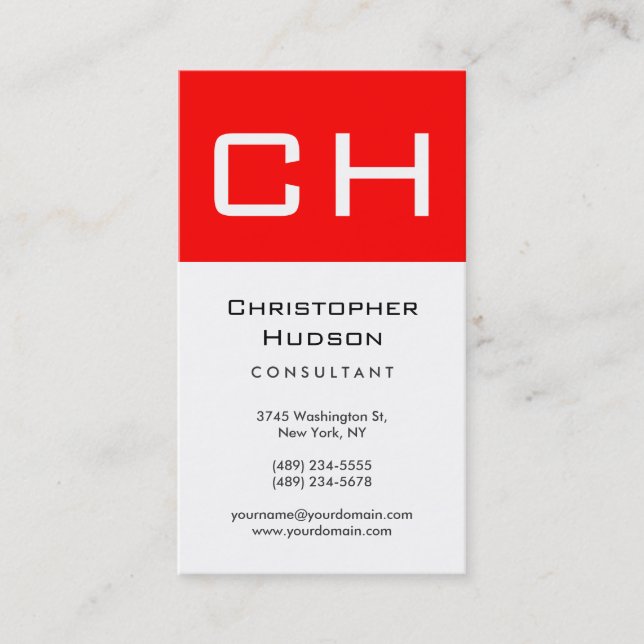 Black White Red Monogram Consultant Business Card (Front)