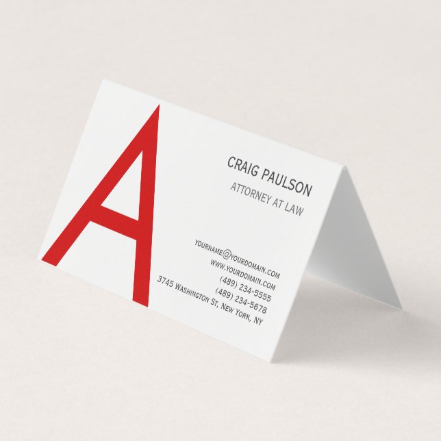 Black White Red Monogram Initial Letter Attorney Business Card (Front)