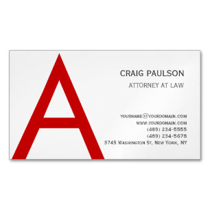 Black White Red Monogram Initial Letter Attorney Magnetic Business Card