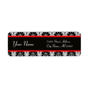 BLACK WHITE RED ORIENTAL FLOWERS DAMASK