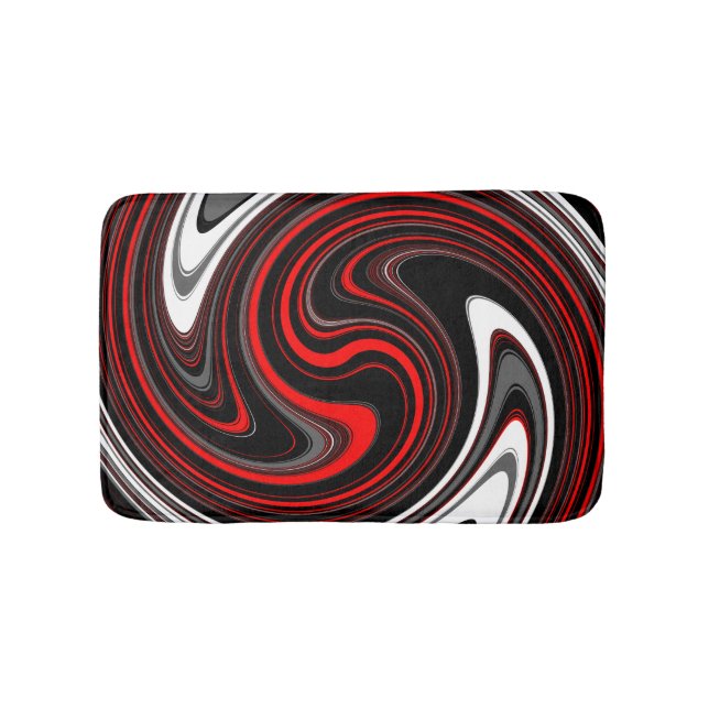 Black White Red Paint Swirl Bath Mat (Front)