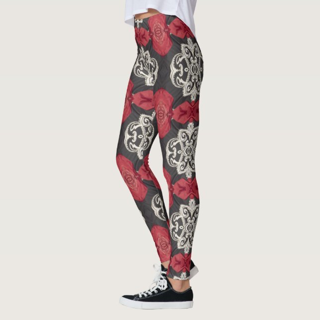 Black, white, red pattern leggings (Left)
