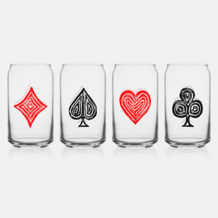 Black/White/Red Playing Card All Symbols Lino Cut Can Glass