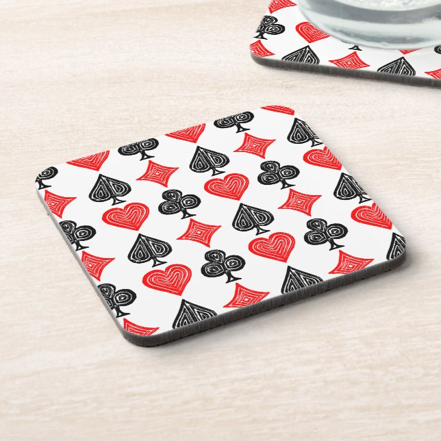 Black/White/Red Playing Card All Symbols Lino Cut Coaster (Left Side)