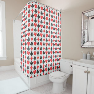 Black/White/Red Playing Card All Symbols Lino Cut Shower Curtain