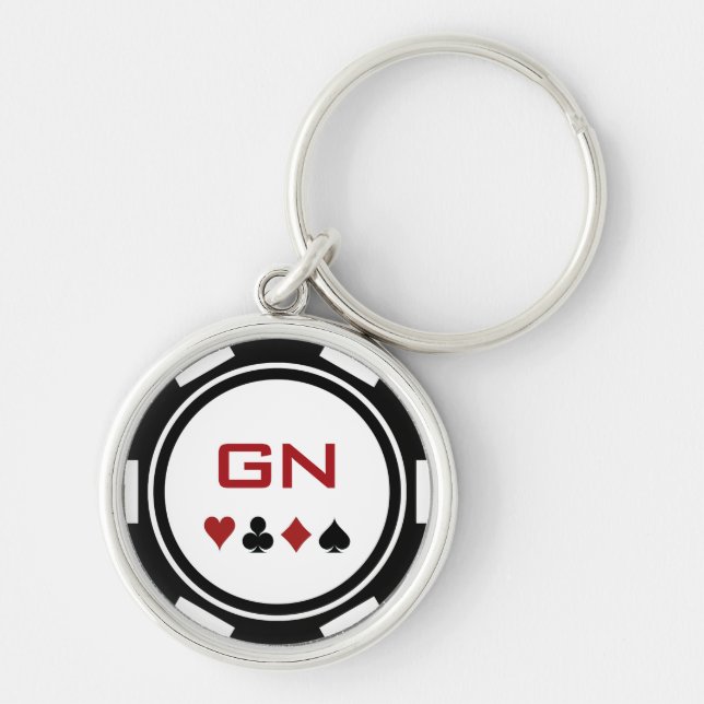 Black White Red Poker Chip Las Vegas Casino Key Ring (Front)