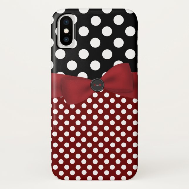 Black, White, & Red Polka Dot iPhone X Case (Back)