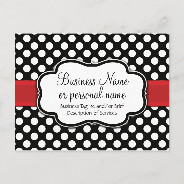 Black White Red Polka Dot Retro Cute Consultant Invitation Postcard (Front)