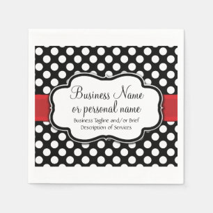 Black White Red Polka Dot Retro Cute Consultant Napkin