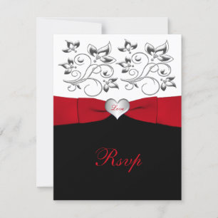 Black White Red PRINTED RIBBON Floral Reply Card