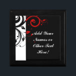 Black White Red Reverse Swirl Personalised Gift Box<br><div class="desc">Add your special text to this black and white with red reverse swirl design giftware. Great as a wedding memento keepsake, or a favour for the wedding party, parents or special guests. Black background with white vines and swirls in a contemporary stylish design theme. This design is avaliable as a...</div>