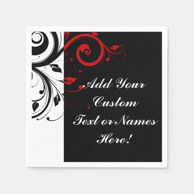 Black White Red Reverse Swirl Personalised Napkin (Front)