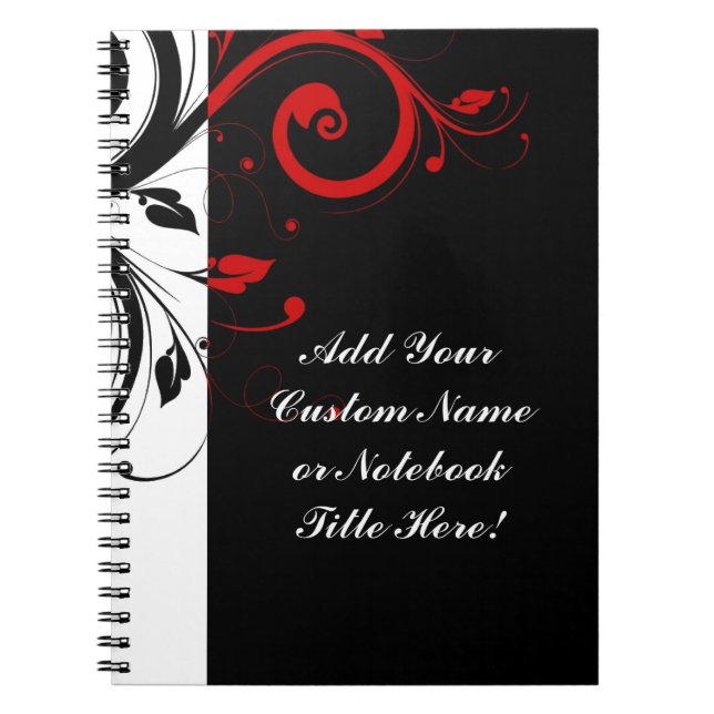 Black White Red Reverse Swirl Personalised Notebook (Front)
