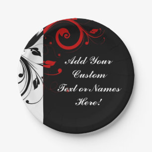 Black White Red Reverse Swirl Personalised Paper Plate