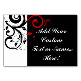 Black White Red Reverse Swirl Personalised Table Number