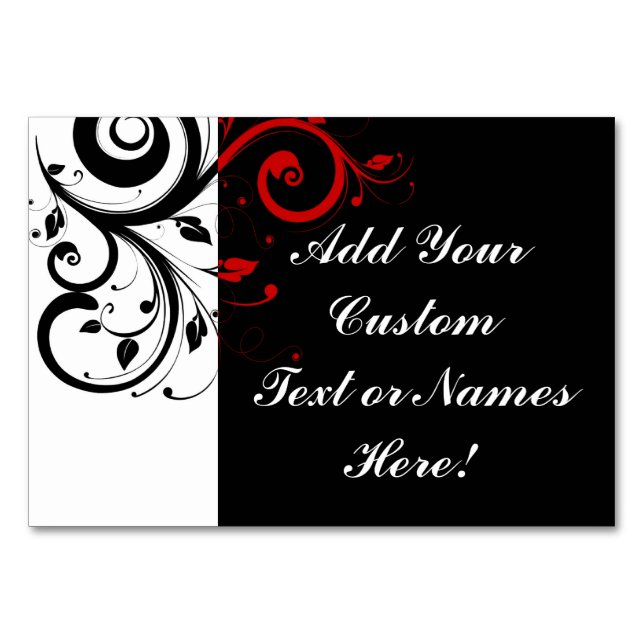 Black White Red Reverse Swirl Personalised Table Number (Back)