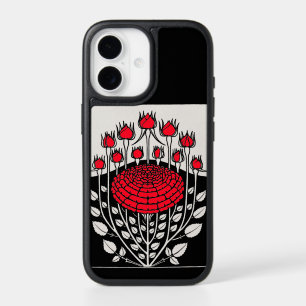 BLACK WHITE RED ROSES ,ROSEBUDS Art Nouveau Floral