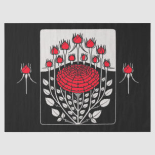 BLACK WHITE RED ROSES ,ROSEBUDS Art Nouveau Floral Tissue Paper