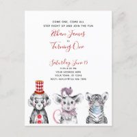 Black White Red Script Circus 1st Birthday Party