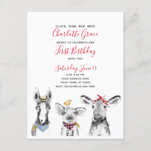 Black White Red Script Farm Birthday Invitation Postcard