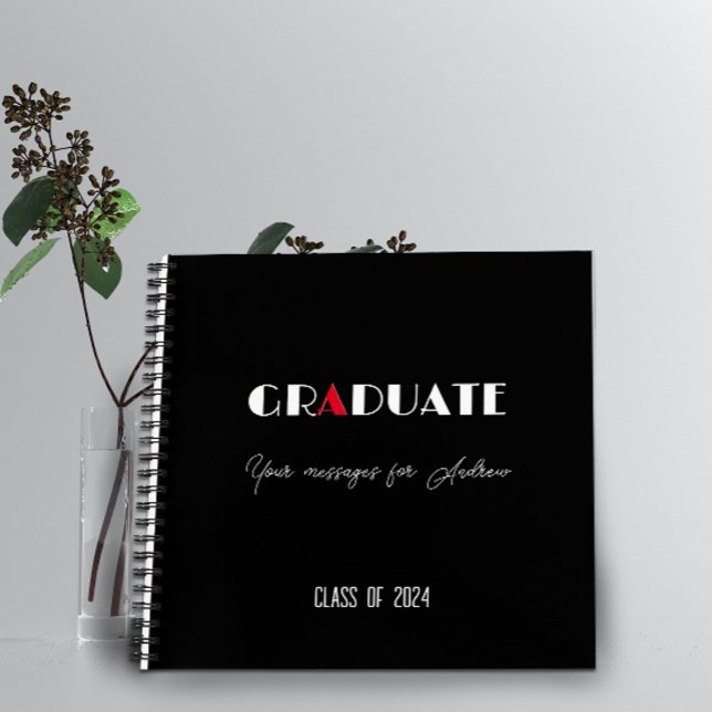 Black white red script graduation name notebook (Creator Uploaded)