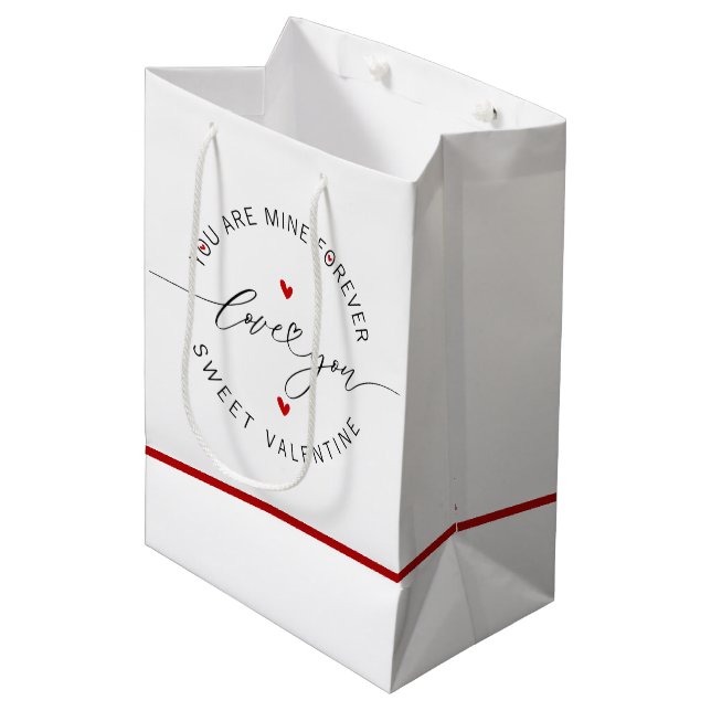 Black White Red Simple Minimalist Love Valentine's Medium Gift Bag (Front Angled)