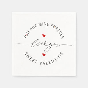 Black White Red Simple Minimalist Love Valentine's Napkin