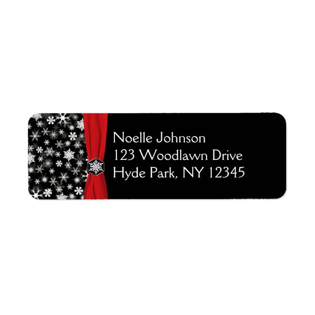 Black, White, Red Snowflakes Return Address Label (Front)