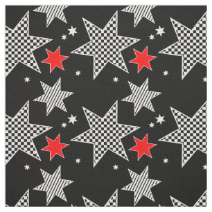 Black, White, Red Stars Fabric