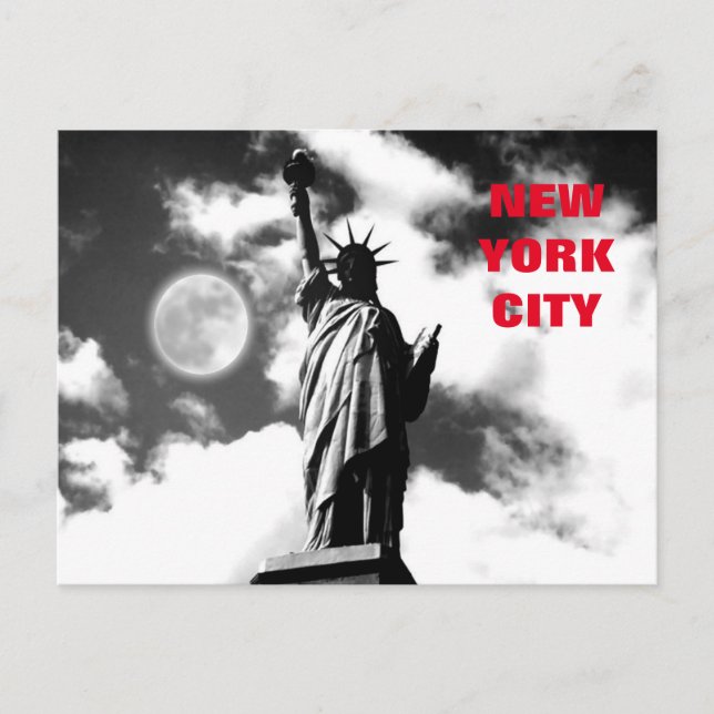 Black & White Red Statue of Liberty New York City Postcard (Front)