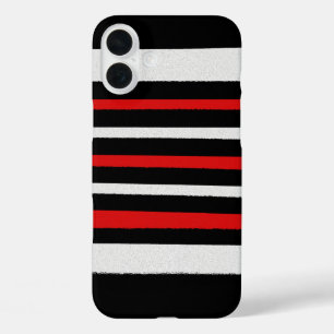 Black White Red Stripes Cool Simple Patterns iPhone 16 Plus Case