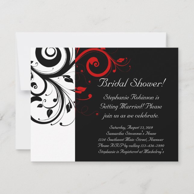 Black, White, Red Swirl Bridal Shower / General Invitation (Front)