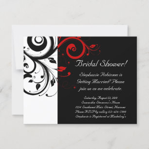 Black, White, Red Swirl Bridal Shower / General Invitation