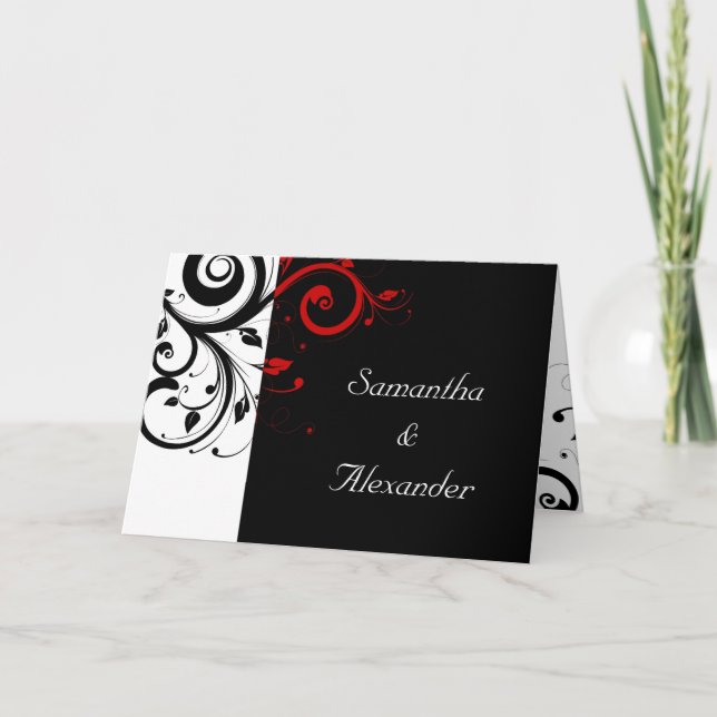 Black+White Red Swirl Folded Wedding Invitation (Front)