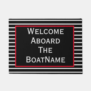 Black, White & Red Welcome Aboard Boat Doormat
