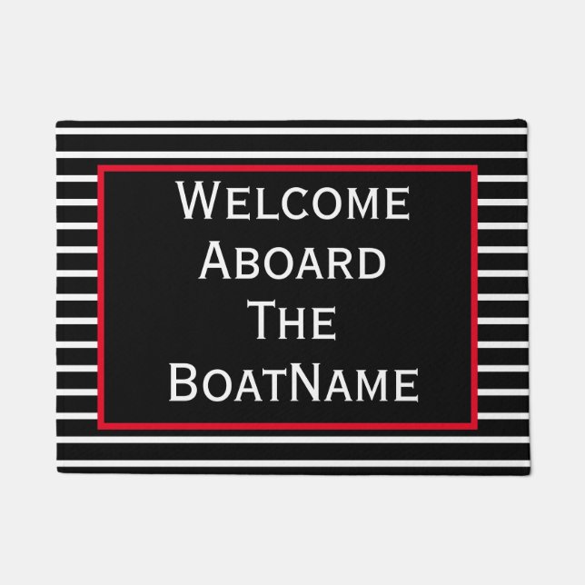 Black, White & Red Welcome Aboard Boat Doormat (Front)
