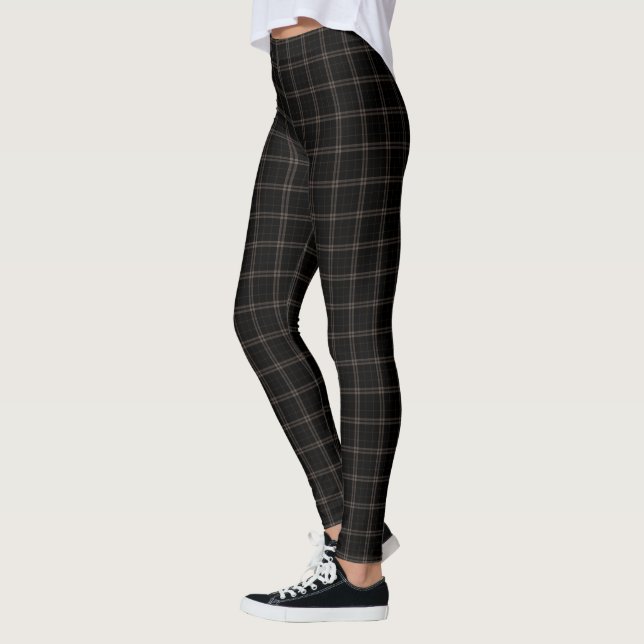Black White Red Yellow Small Tartan Plaid Leggings (Left)