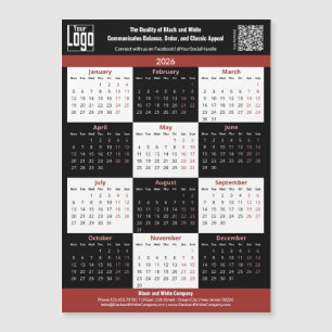 Black, White, Red Your Logo 2026 Calendar Magnet