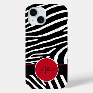 Black, White, Red Zebra Print iPhone 15 Case