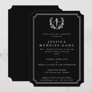 Black/White Registered Nurse Asclepius Graduation Invitation