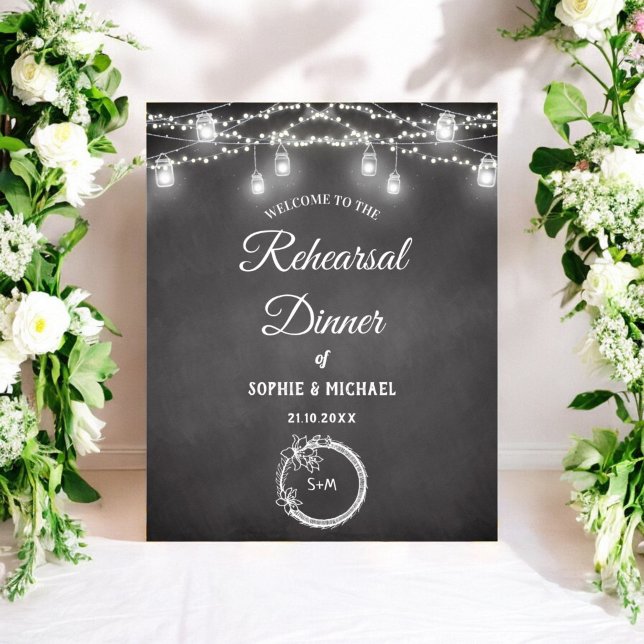 Black White Rehearsal Dinner String Lights Poster (Creator Uploaded)