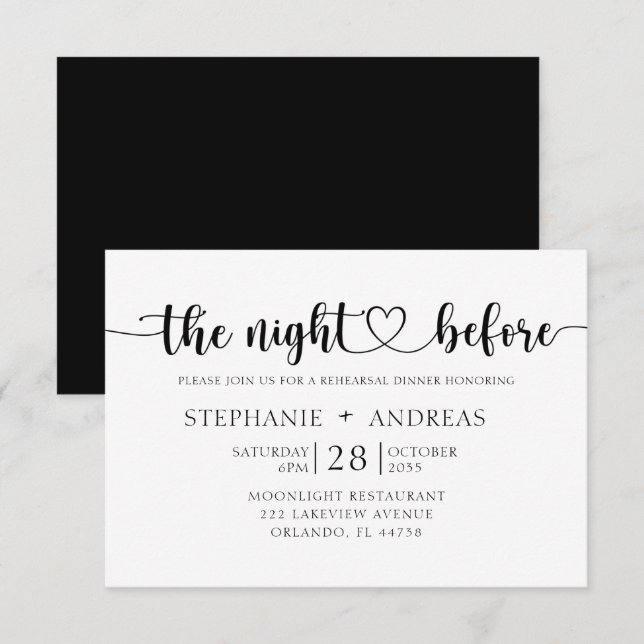 Black & White Rehearsal Dinner Wedding Invitation (Front/Back)