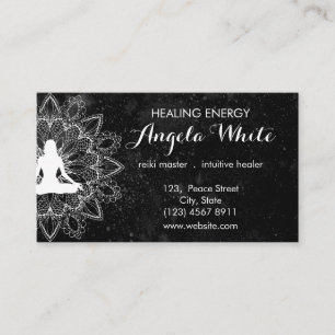 Black White Reiki Master Healer Yoga Instructor Business Card