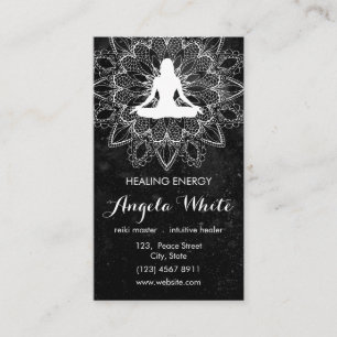 Black White Reiki Master Healer Yoga Instructor Business Card