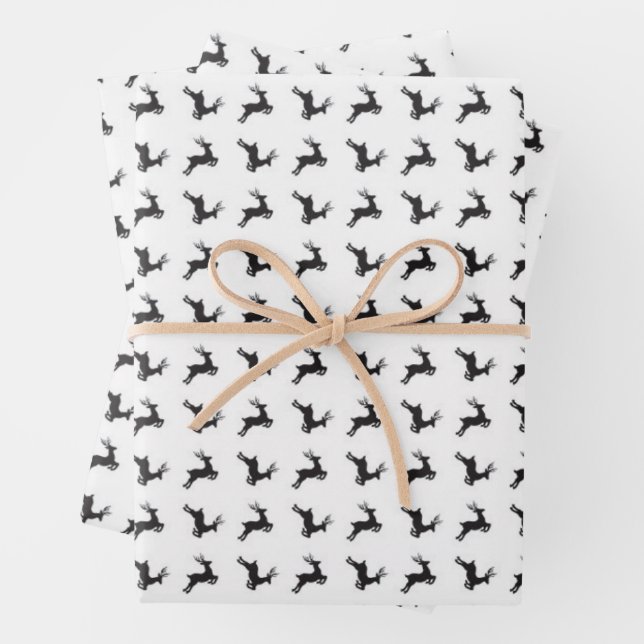 Black White Reindeer Christmas Wrapping Paper (In situ)