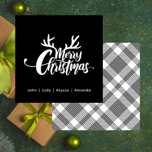 Black & White Reindeer Merry Christmas Holiday Card