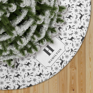 Black & White Reindeer Pattern Monogram Tree Skirt