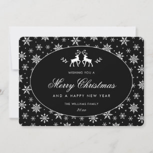 Black White Reindeer Snowflakes Holiday Card