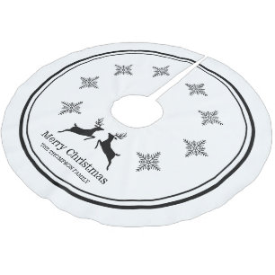 Black & White Reindeers With Snowflakes Christmas Brushed Polyester Tree Skirt